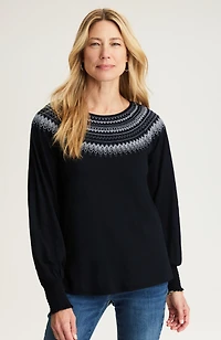 fair isle embroidered smocked top