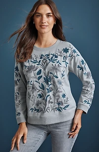 intricately embroidered sweatshirt