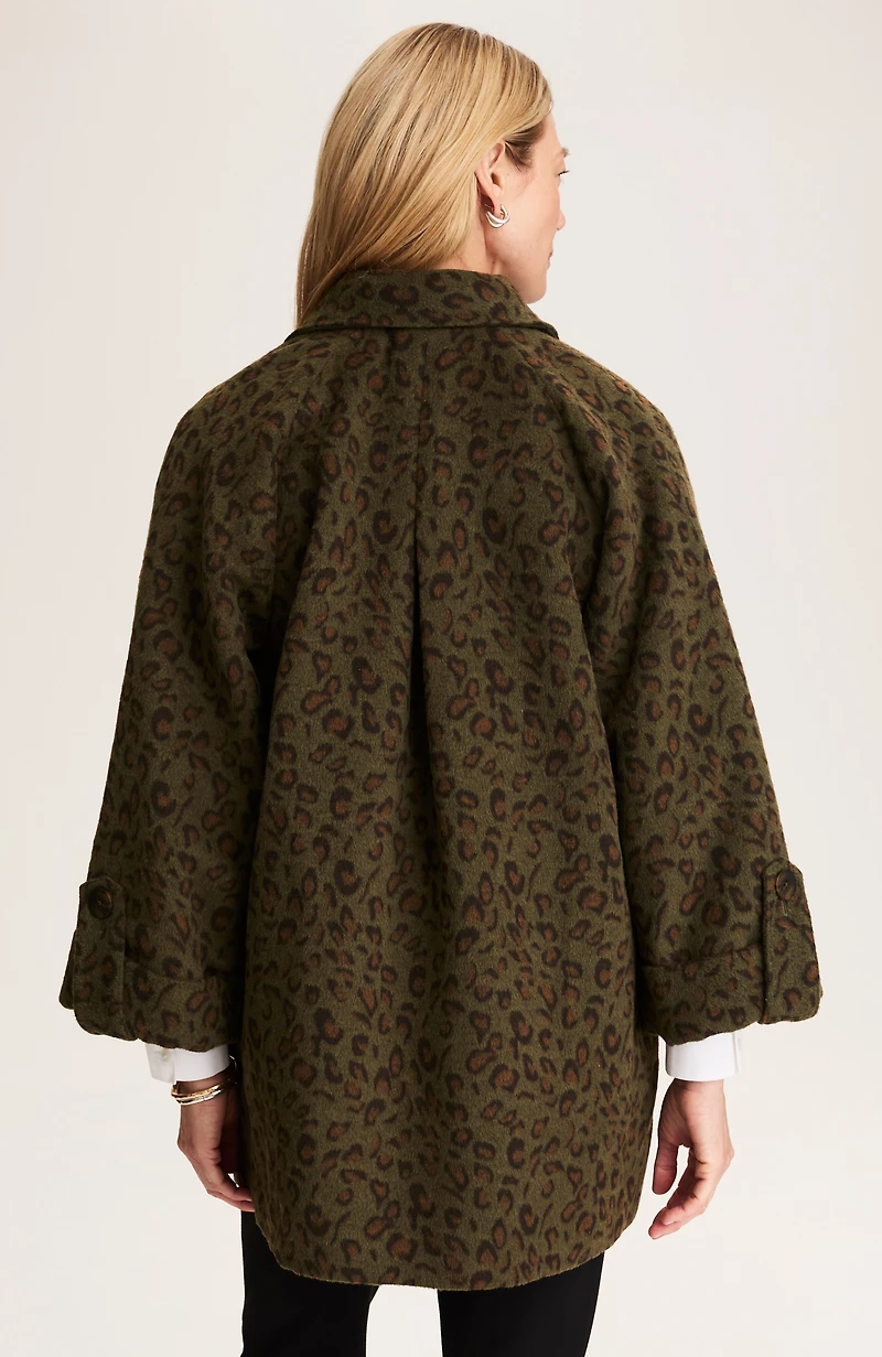 leopard-jacquard cocoon coat