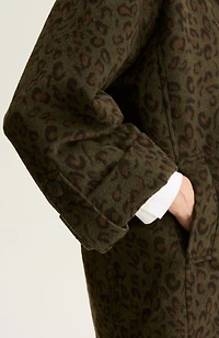 leopard-jacquard cocoon coat
