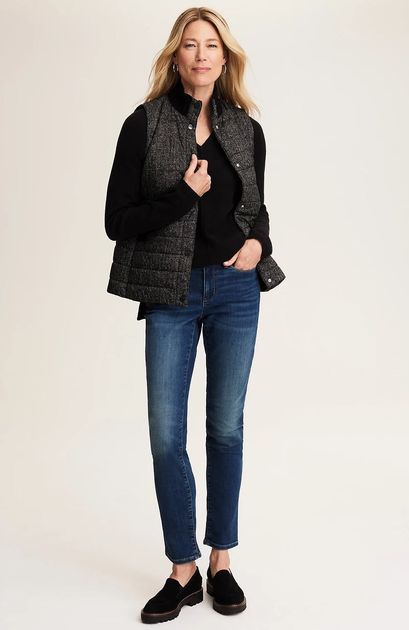 mixed-media puffer vest