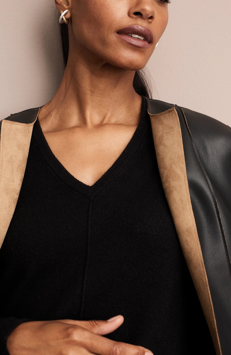 faux-leather & suede reversible jacket