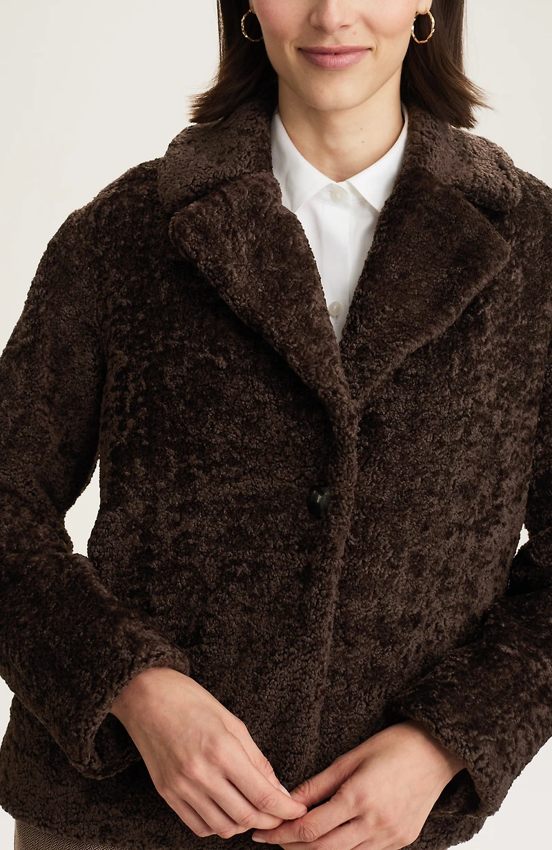 faux-sherpa one-button coat