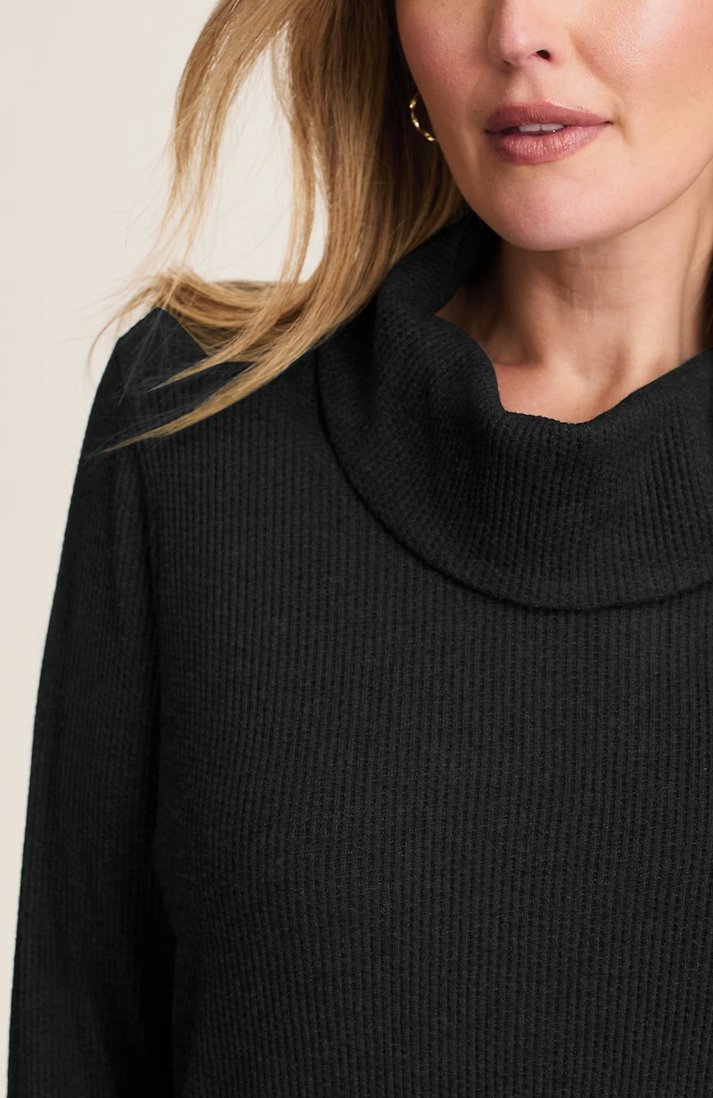 wearever waffle-textured cowl-neck top