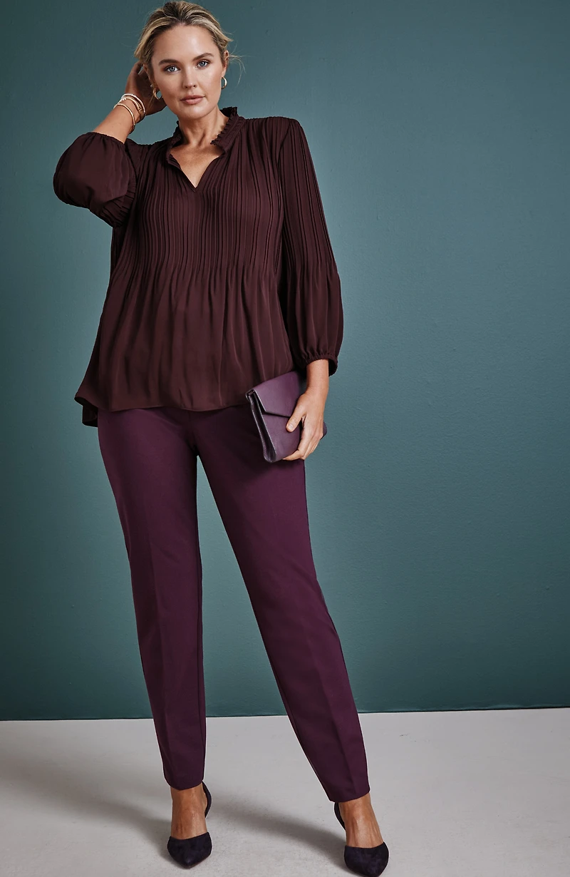 pleated ruffle-neck top