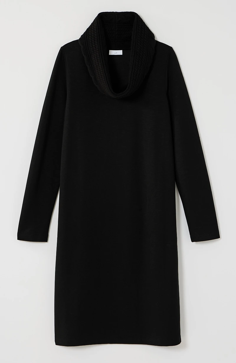sweater-trimmed cowl-neck dress