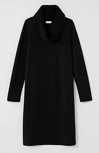 sweater-trimmed cowl-neck dress