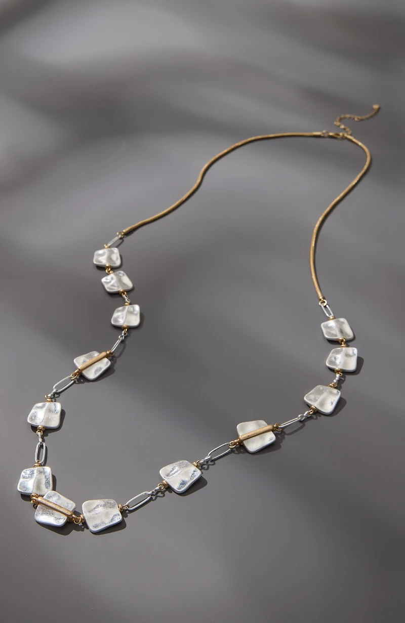 mixed-metal square station necklace