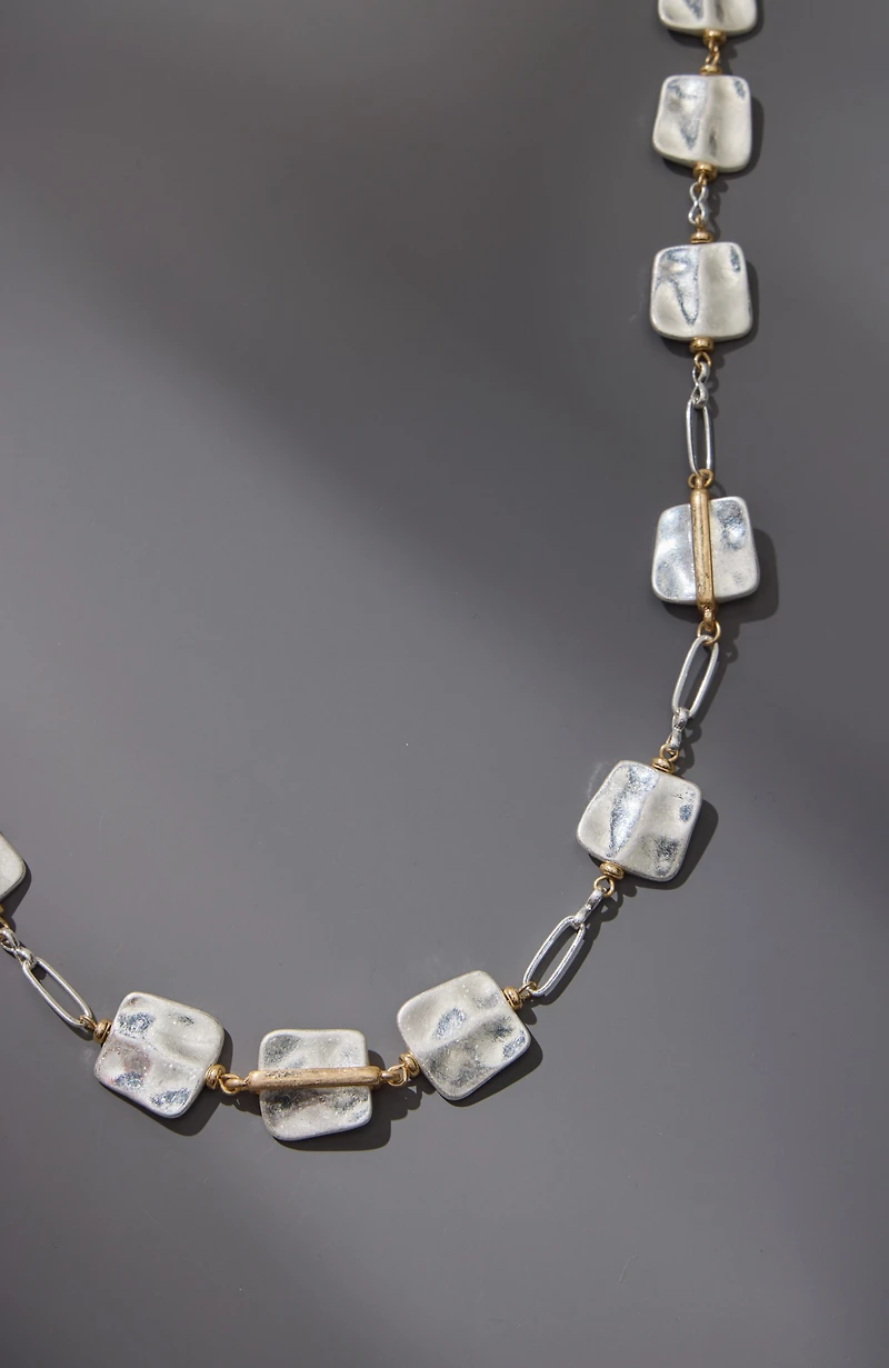 mixed-metal square station necklace