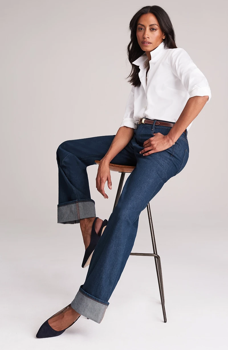 high-rise cuffed wide-leg jeans