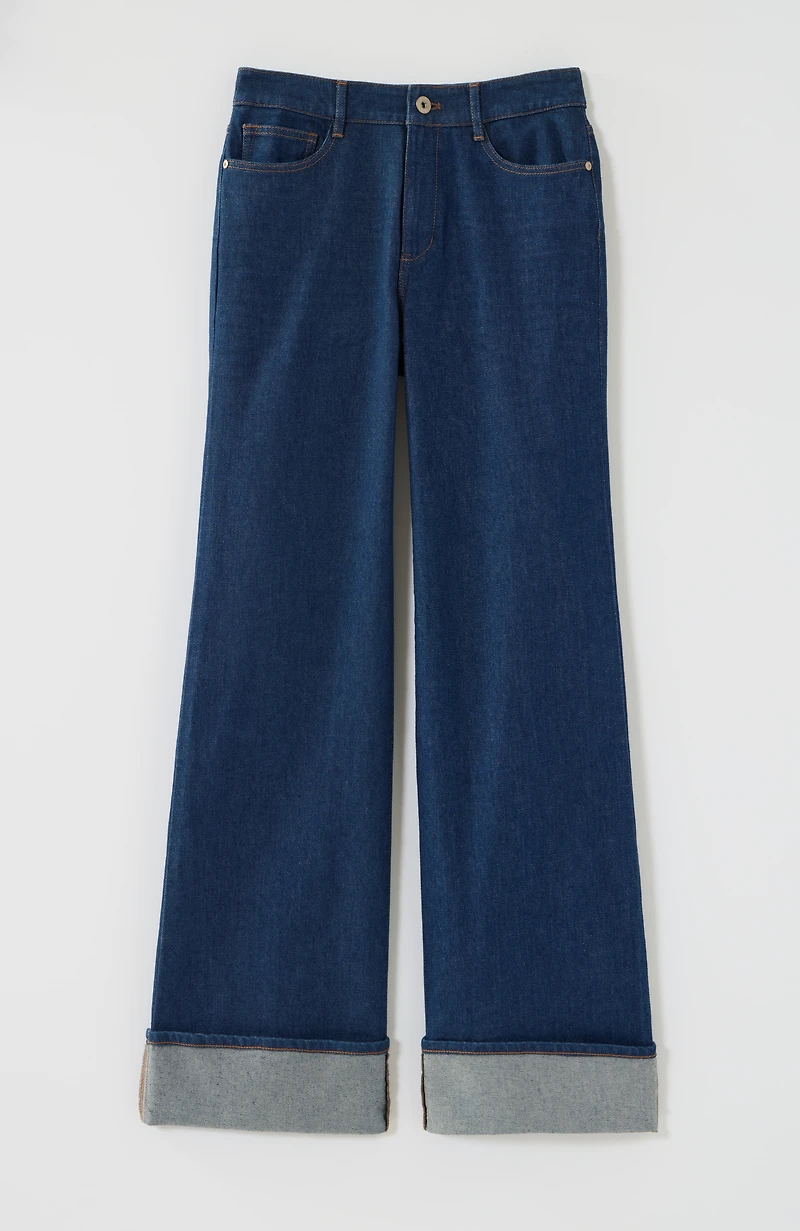 high-rise cuffed wide-leg jeans