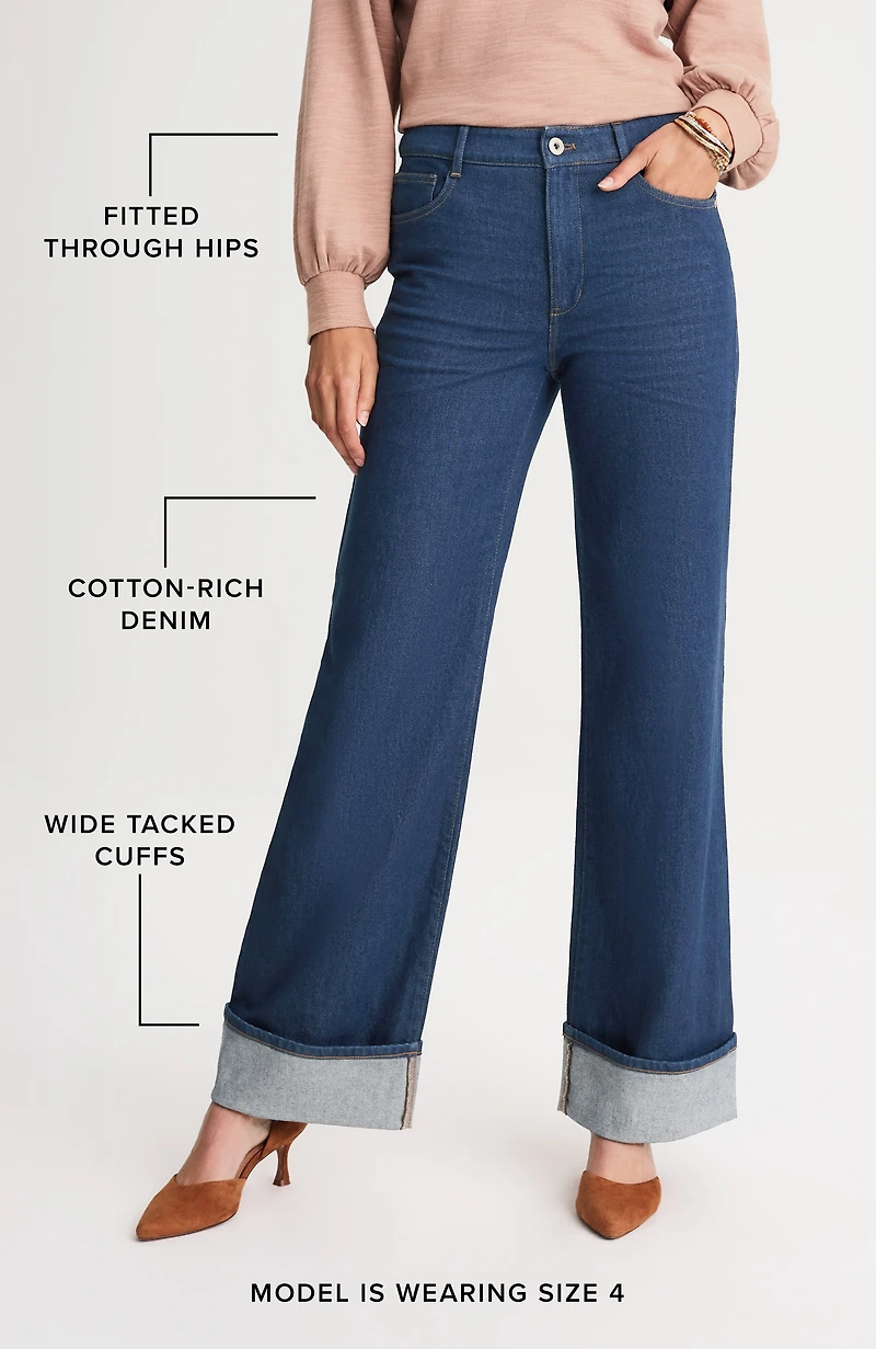 high-rise cuffed wide-leg jeans
