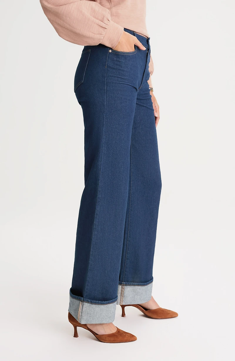 high-rise cuffed wide-leg jeans
