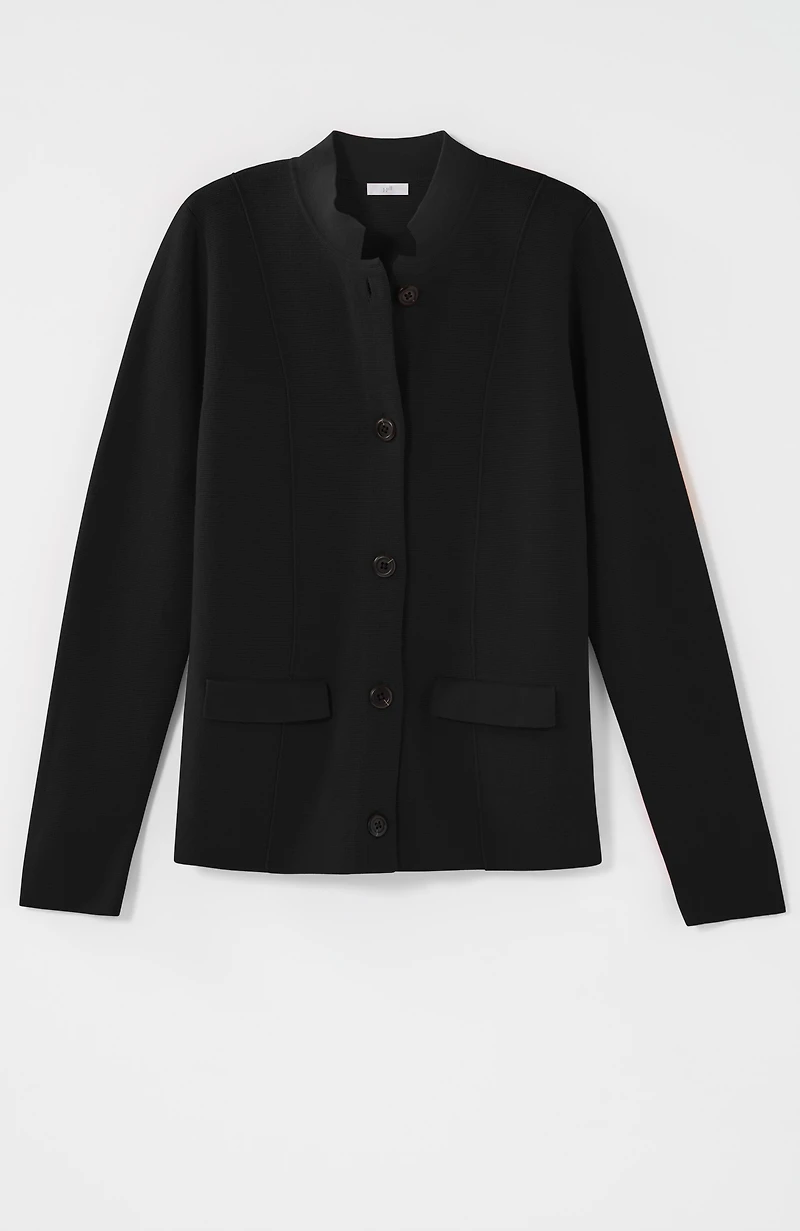 double-knit notched-collar sweater-jacket