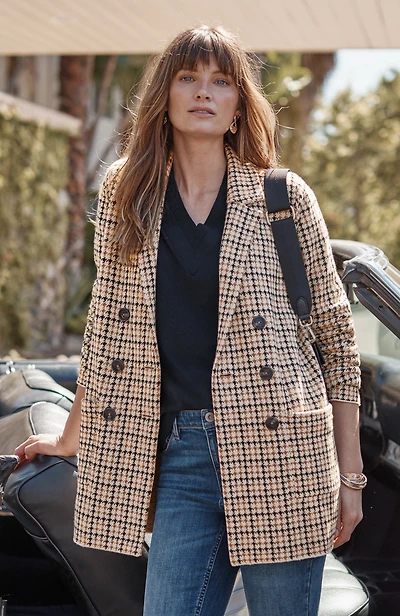 houndstooth jacquard-knit sweater blazer