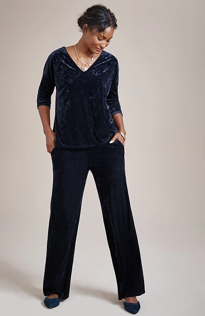 pure jill knit-velvet wide-leg pants