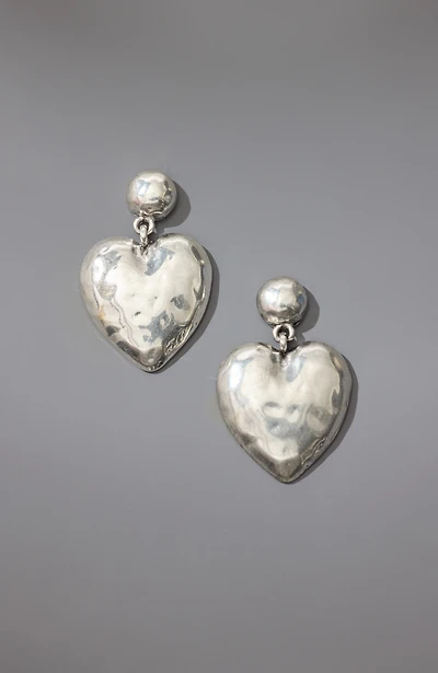 silvertone heart drop earrings