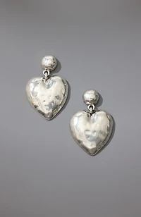 silvertone heart drop earrings