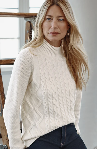 cabled mock-neck sweater