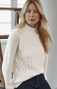 cabled mock-neck sweater