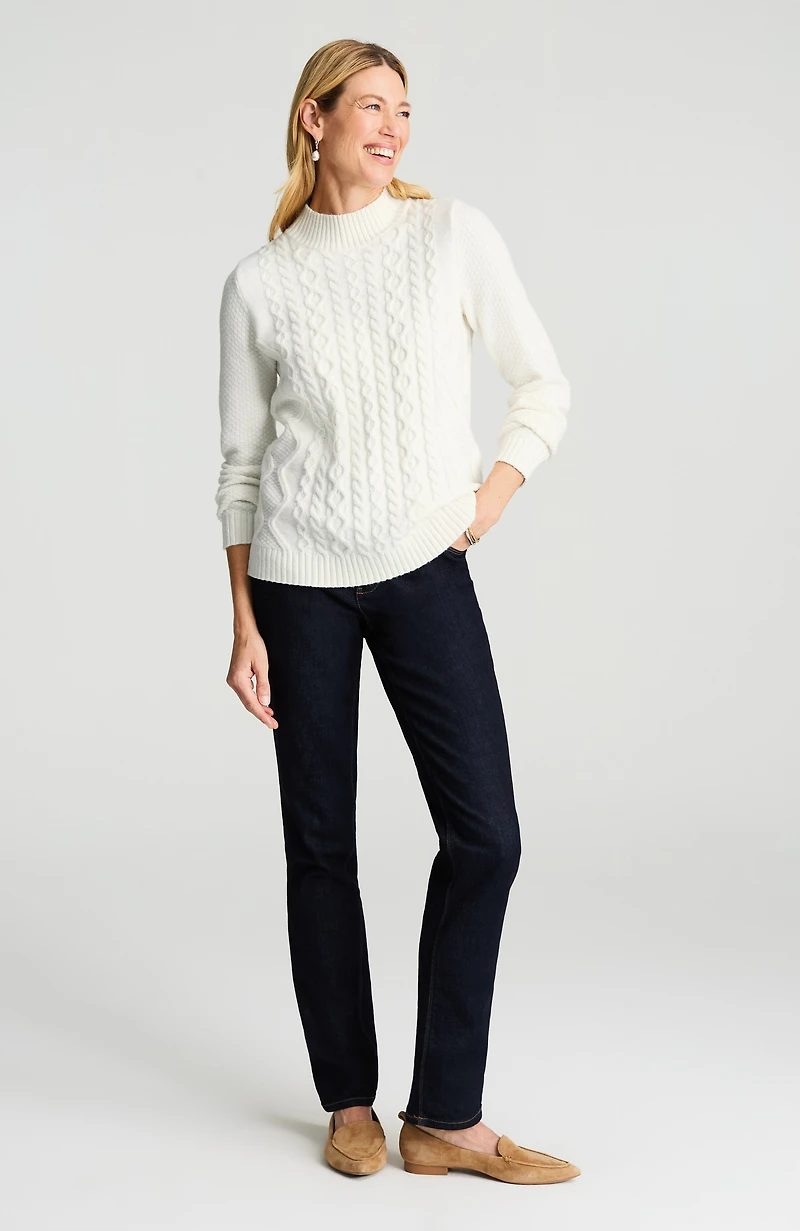 cabled mock-neck sweater