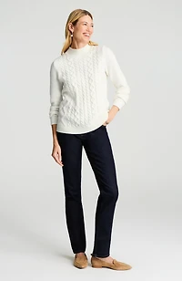 cabled mock-neck sweater