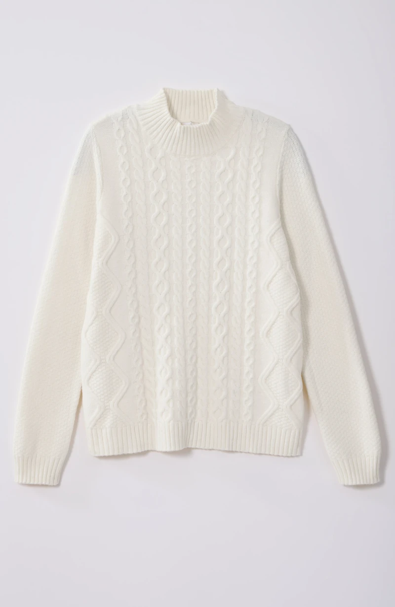 cabled mock-neck sweater