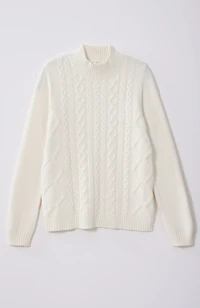 cabled mock-neck sweater