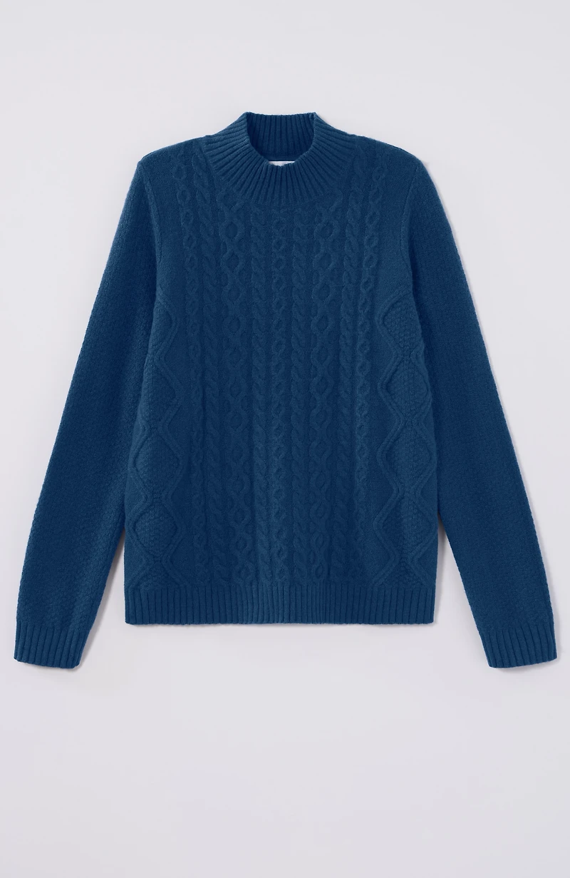 cabled mock-neck sweater