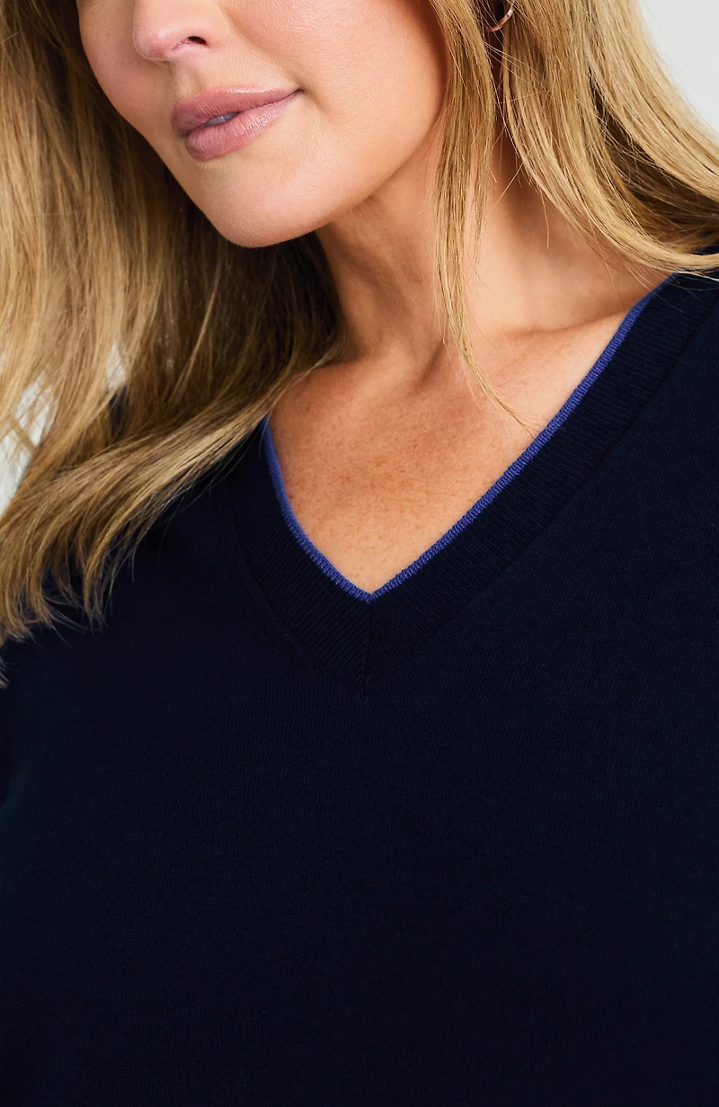 tipped v-neck sweater