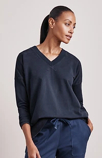 fit garment-dyed v-neck top