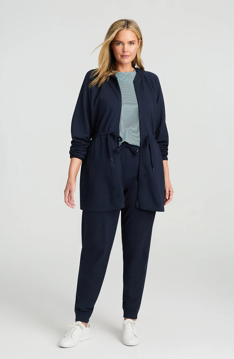 fit drawstring-waist knit jacket