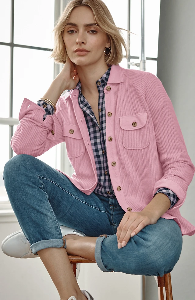 waffle-knit button-down shirt