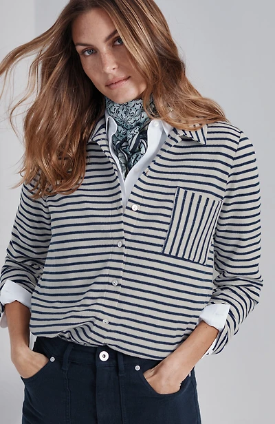 striped textured-knit shirt