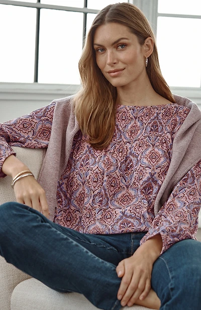 smocked elastic-hem top