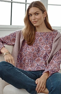 smocked elastic-hem top