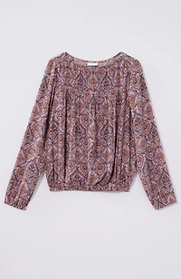 smocked elastic-hem top