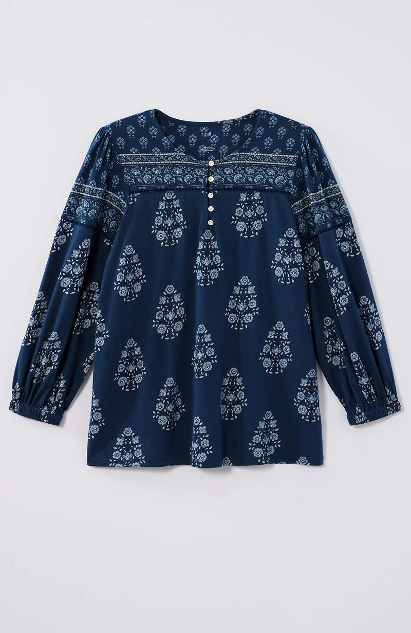 pure jill border-printed-yoke top
