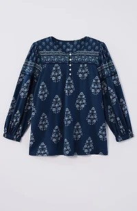pure jill border-printed-yoke top