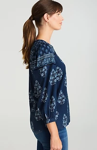 pure jill border-printed-yoke top