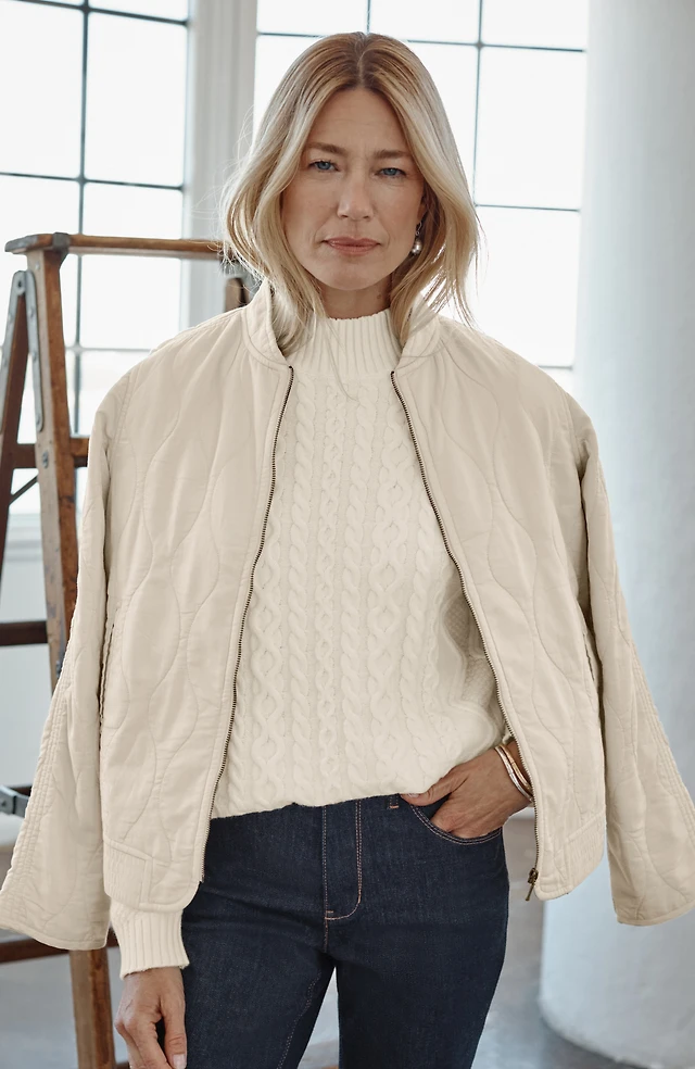 garment-dyed quilted zip-front jacket