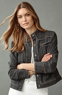 fringed denim patch-pocket jacket