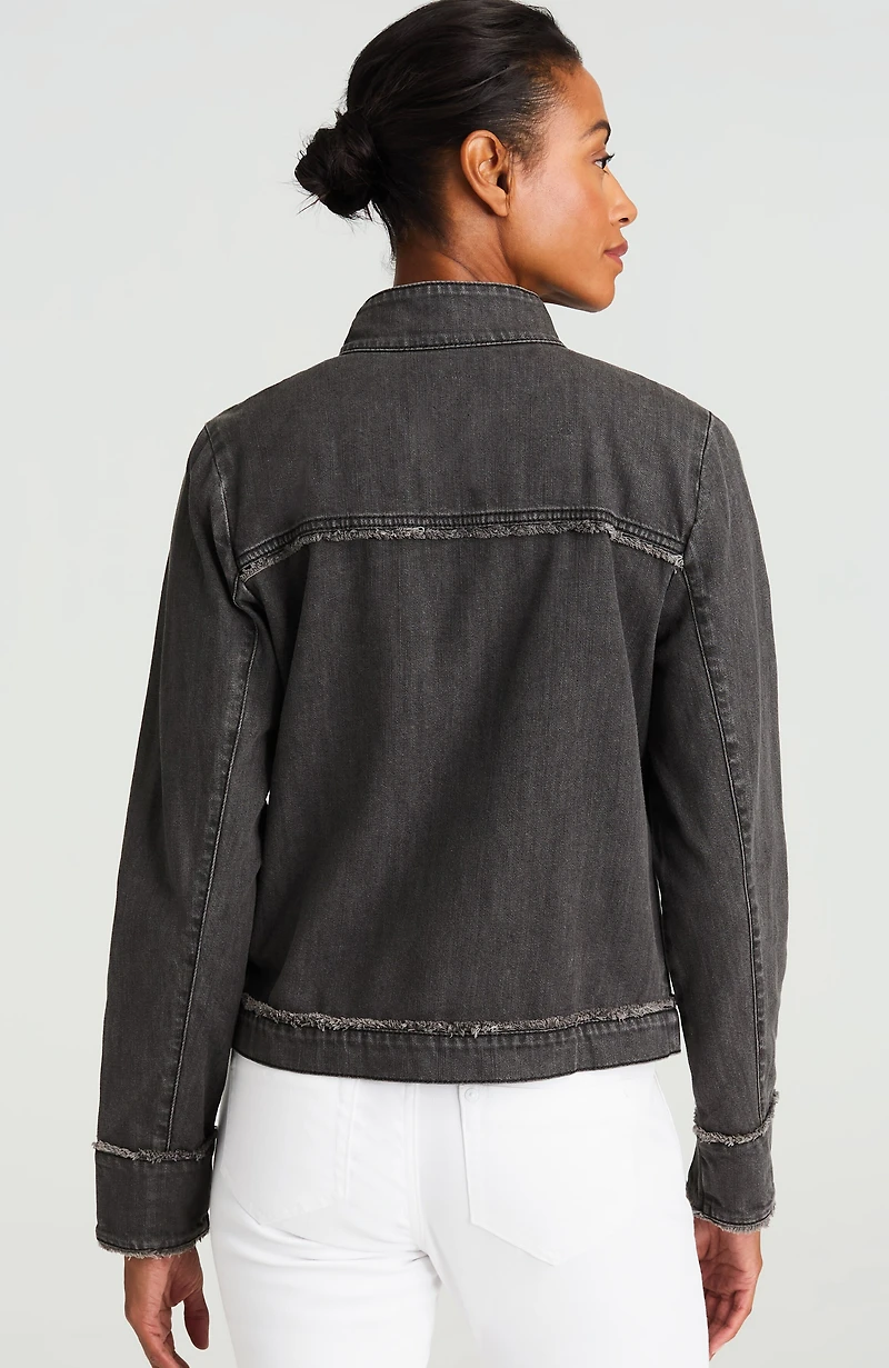 fringed denim patch-pocket jacket