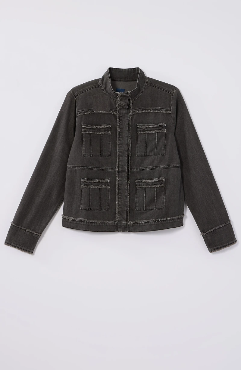 fringed denim patch-pocket jacket