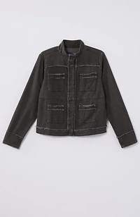 fringed denim patch-pocket jacket
