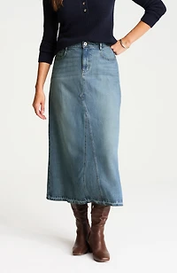 released-hem denim maxi skirt