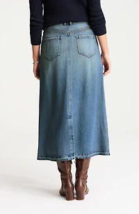 released-hem denim maxi skirt