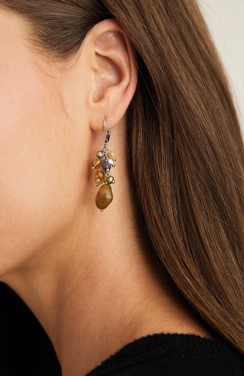 mixed-beads cluster earrings