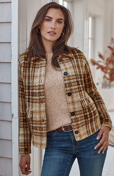 short plaid sweater-jacket