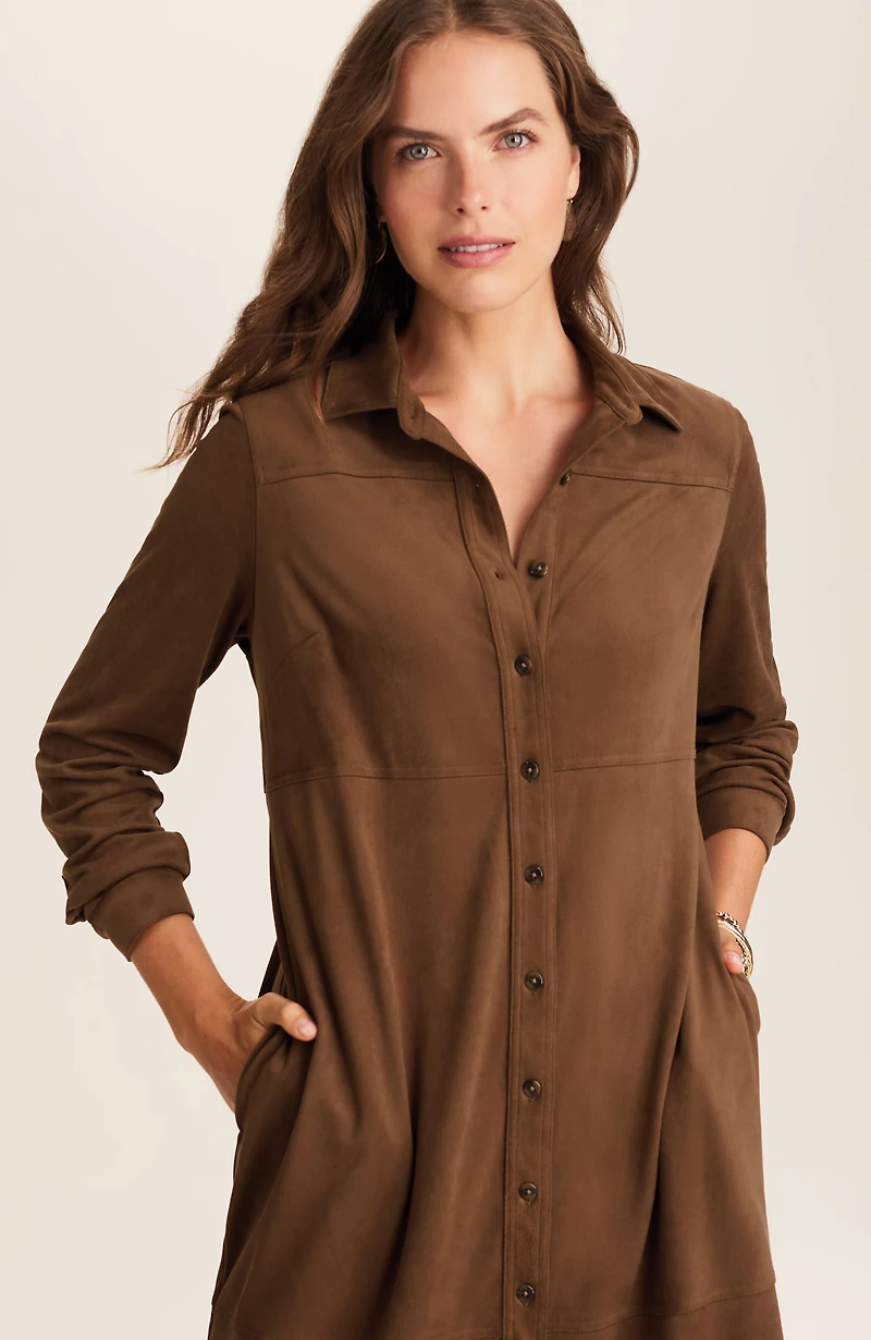 faux-suede shirtdress